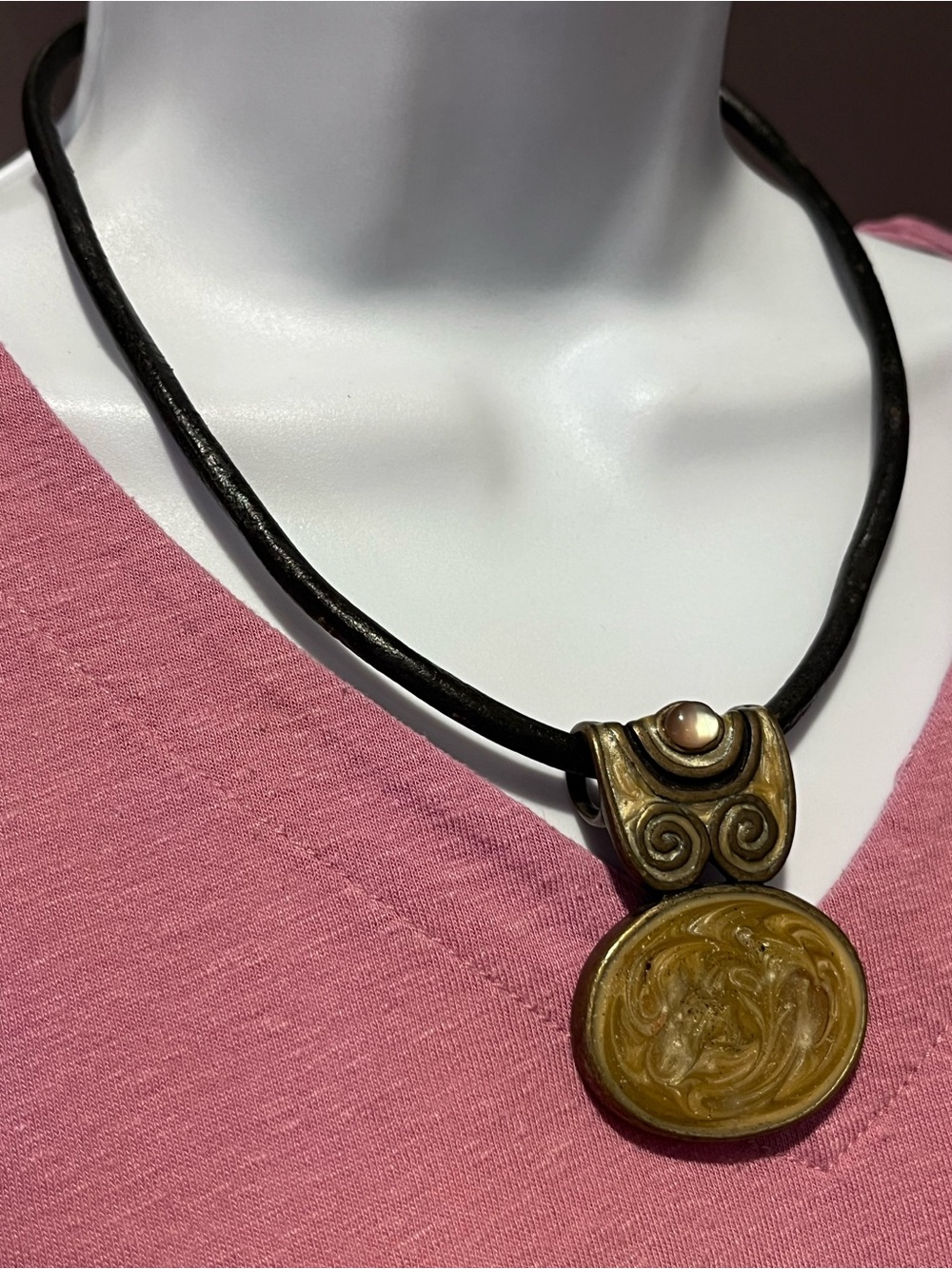 Chico’s Enamel Gold Swirl Pendant on Cord Necklace